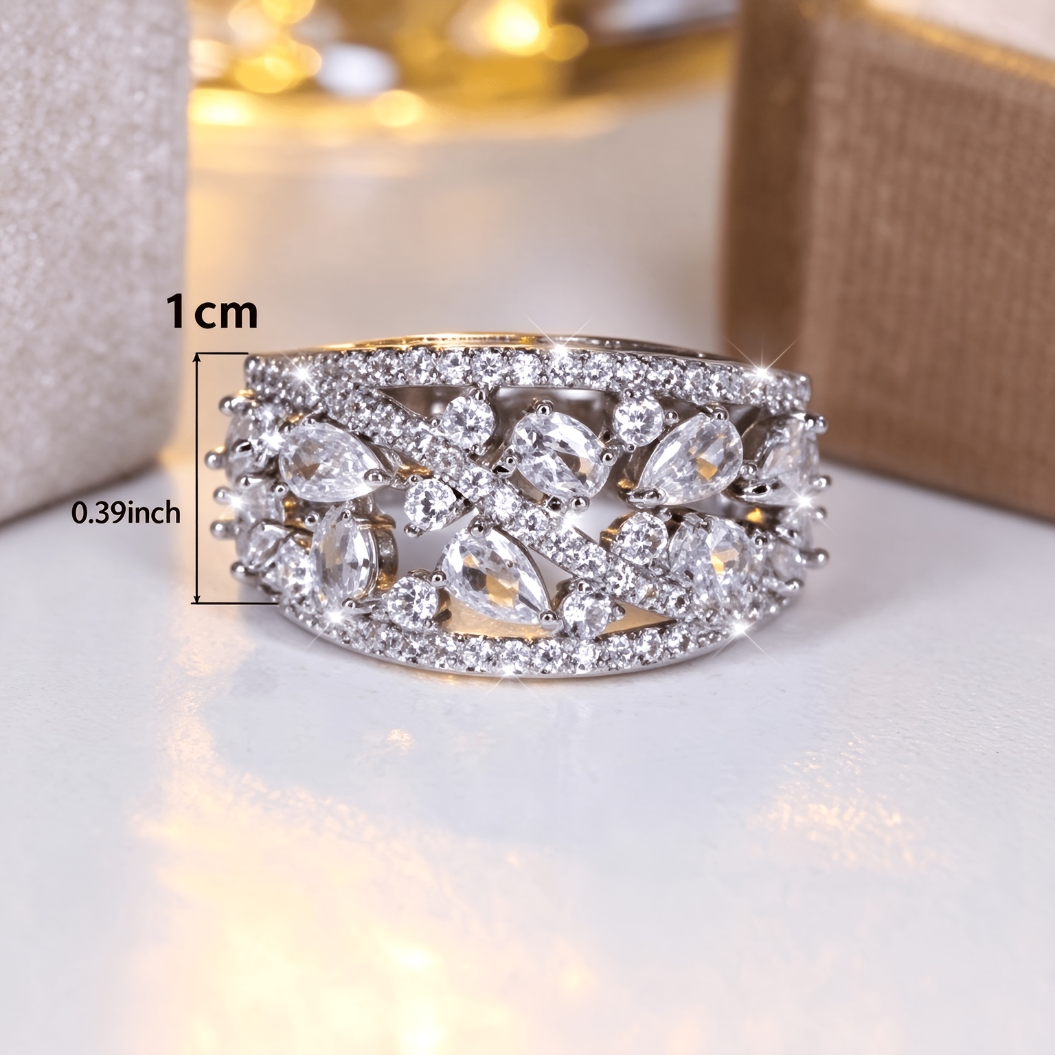 Exquisite Wide-Band Openwork Crisscross Design Ring